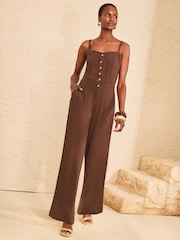 Love & Roses Tailored Linen Look Jumpsuit With Gold Starfish Buttons - Bild 3 von 4