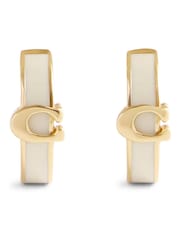 COACH Cream Signature C Enamel Huggie Earrings - Image 2 of 3