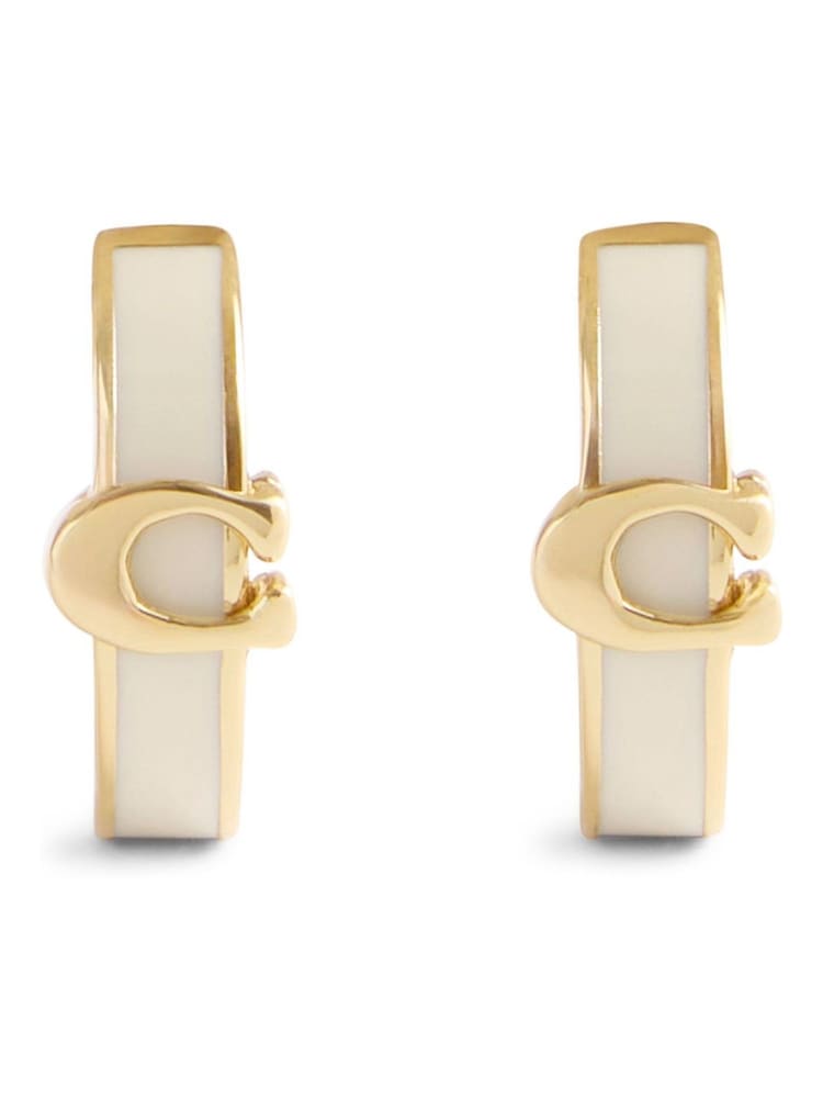 COACH Cream Signature C Enamel Huggie Earrings - Image 2 of 3 COACH Cream Signature C Enamel Huggie Earrings - Image 2 of 3