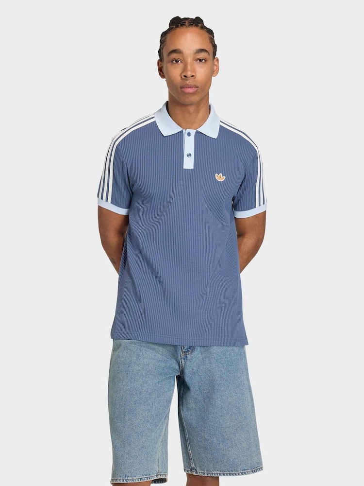 adidas originals Navy Waffle Polo Shirt - Image 1 of 6
