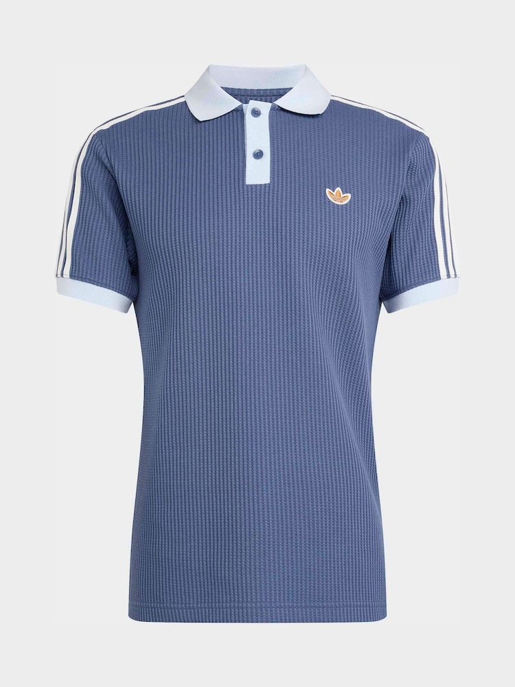 adidas originals Navy Waffle Polo Shirt - Image 6 of 6