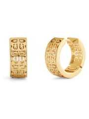 COACH Gold Tone Signature Quilted Cut Out Huggie Earrings - Image 1 of 3