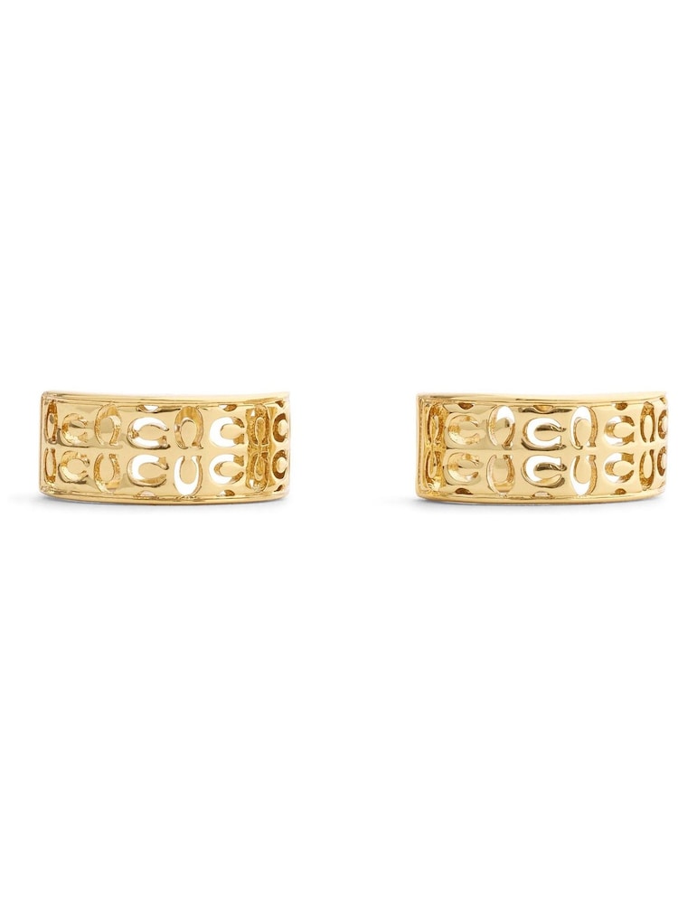 COACH Gold Tone Signature Quilted Cut Out Huggie Earrings - Image 2 of 3