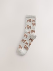 Navy/Oatmeal Hamish The Highland Cow Ankle Socks 5 Pack - Image 4 of 8