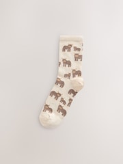 Navy/Oatmeal Hamish The Highland Cow Ankle Socks 5 Pack - Image 5 of 8