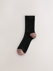 Black/Light Pink Sparkle Heel & Toe Detail Ankle Socks 5 Pack - Image 6 of 8