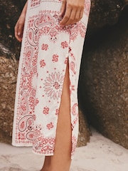 Cream/Pink Paisley Midi Slip Summer Dress - Image 4 of 7