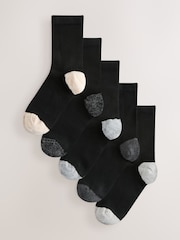 Black/Grey Sparkle Heel & Toe Detail Ankle Socks 5 Pack - Image 1 of 7