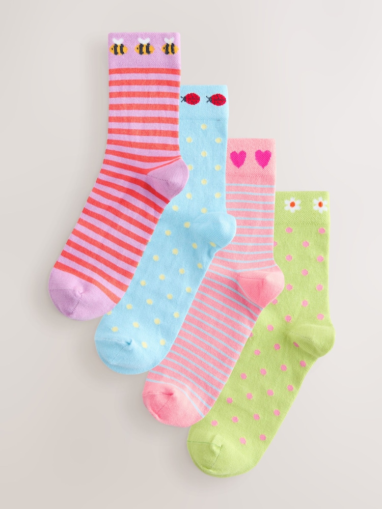 Bright Spring Pattern Ankle Socks 4 Pack - Image 1 of 7