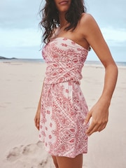 צבע שמנת/ורוד בדוגמת פייזלי - אוברול קצר בגזרת בנדו מג'רזי - תמונה 5 מתוך 8