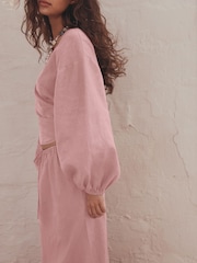 Pale Pink N. Premium 100% Linen Wrap Top - Image 5 of 8