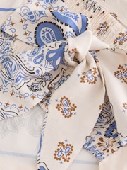 Cream/Blue Paisley Bandeau Hanky Hem Tie Back Top - Image 3 of 3