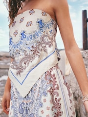 奶油色/藍色佩斯利花紋 - Bandeau Hanky Hem Tie Back Top - 圖片 5/8