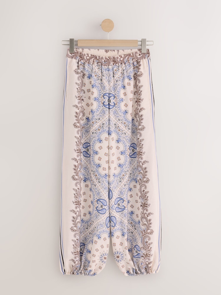 Cream/Blue Paisley Printed Balloon Trousers - Image 1 of 4 Cream/Blue Paisley Printed Balloon Trousers - Image 1 of 4