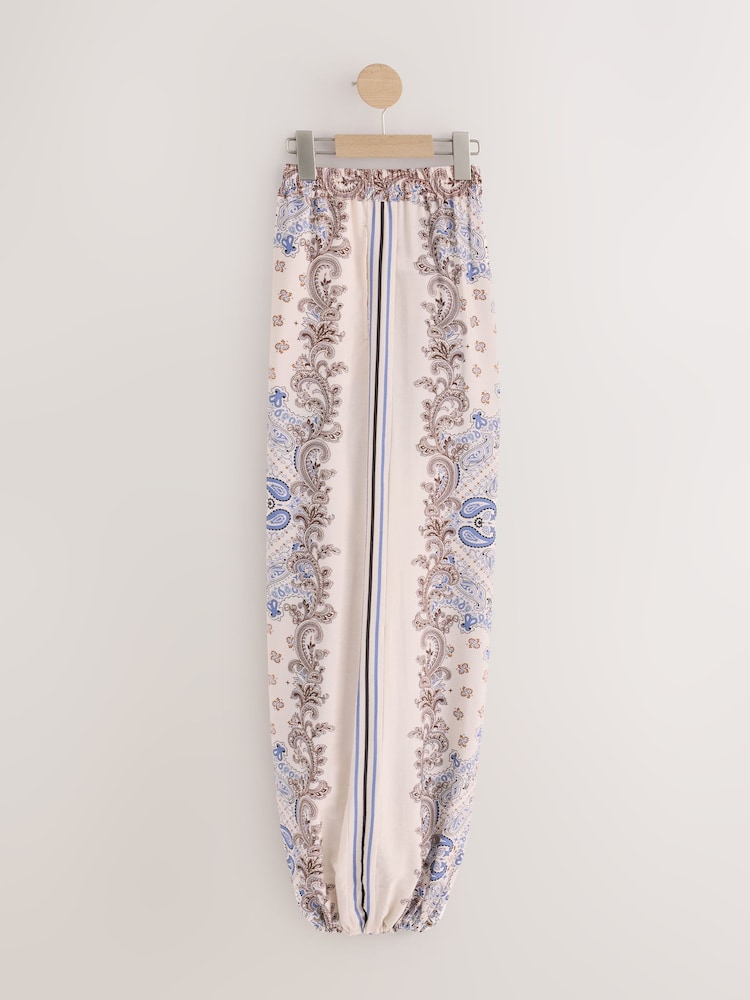 Cream/Blue Paisley Printed Balloon Trousers - Image 2 of 4 Cream/Blue Paisley Printed Balloon Trousers - Image 2 of 4