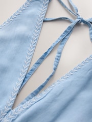 Blue Tencel V Neck Wide Leg Jumpsuit - Image 2 of 3