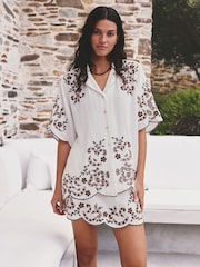 White/Chocolate Brown Broderie Short Sleeve Shirt - Image 2 of 6