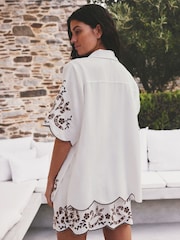 White/Chocolate Brown Broderie Short Sleeve Shirt - Image 4 of 6