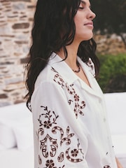 White/Chocolate Brown Broderie Short Sleeve Shirt - Image 6 of 6