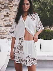 White/Chocolate Brown Broderie Skort - Image 2 of 4