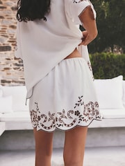 White/Chocolate Brown Broderie Skort - Image 3 of 4