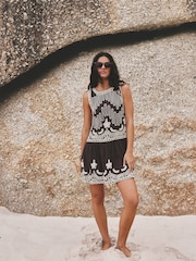 Chocolate Brown Embroidered Tapework Mini Dress - Image 2 of 9