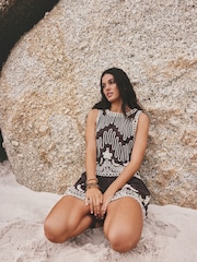 Chocolate Brown Embroidered Tapework Mini Dress - Image 3 of 9