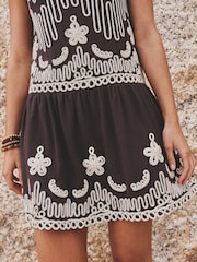 Chocolate Brown Embroidered Tapework Mini Dress - Image 5 of 9
