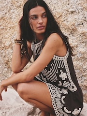 Chocolate Brown Embroidered Tapework Mini Dress - Image 6 of 9