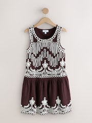 Chocolate Brown Embroidered Tapework Mini Dress - Image 7 of 9