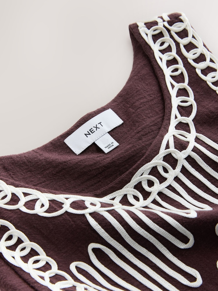 Chocolate Brown Embroidered Tapework Mini Dress - Image 9 of 9