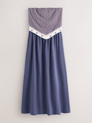 Chocolate Brown Geometric Jersey Bandeau Hanky Hem Midi Dress - Image 1 of 4