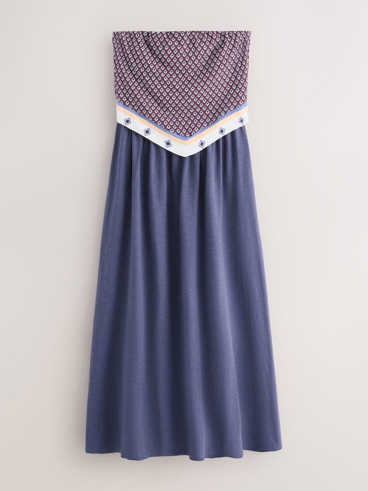 Chocolate Brown Geometric Jersey Bandeau Hanky Hem Midi Dress - Image 1 of 4 Chocolate Brown Geometric Jersey Bandeau Hanky Hem Midi Dress - Image 1 of 4