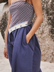 Chocolate Brown Geometric Jersey Bandeau Hanky Hem Midi Dress - Image 5 of 9