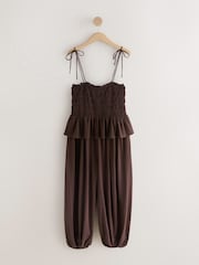 Schokoladenbraun - Jersey Ballon Leg Jumpsuit - Bild 1 von 3