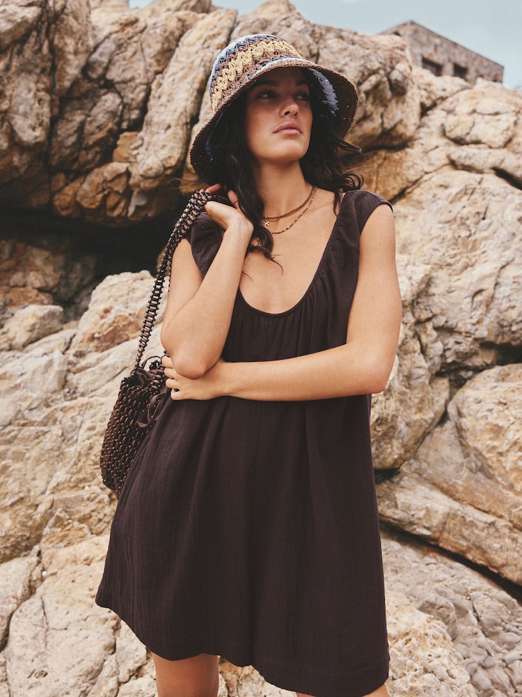 Chocolate Brown Double Cloth Romper - Image 1 of 8
