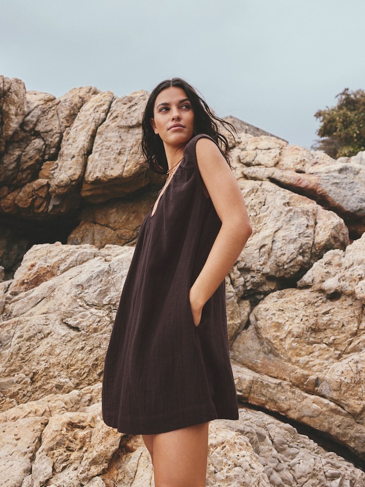 Chocolate Brown Double Cloth Romper - Image 2 of 8