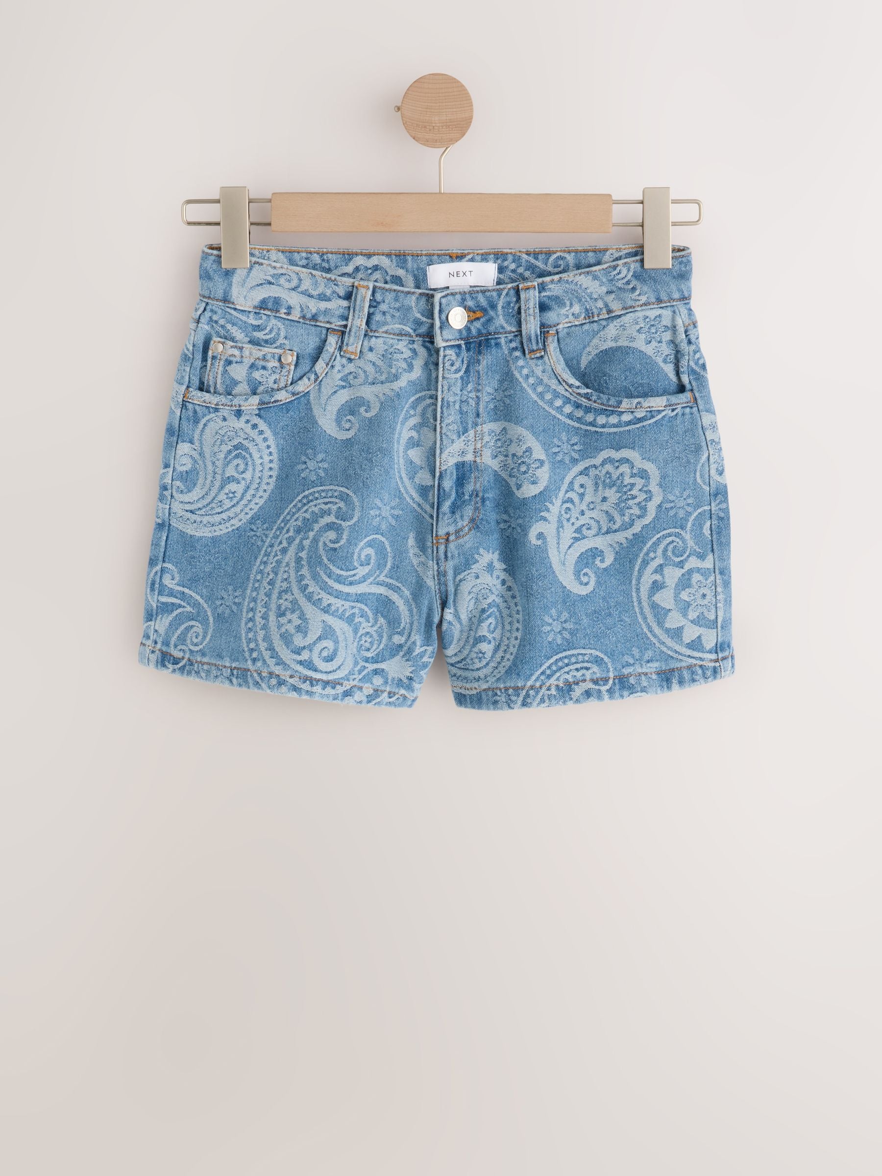 Buy Denim Blue Paisley High Waist Mom Shorts from the Next UK