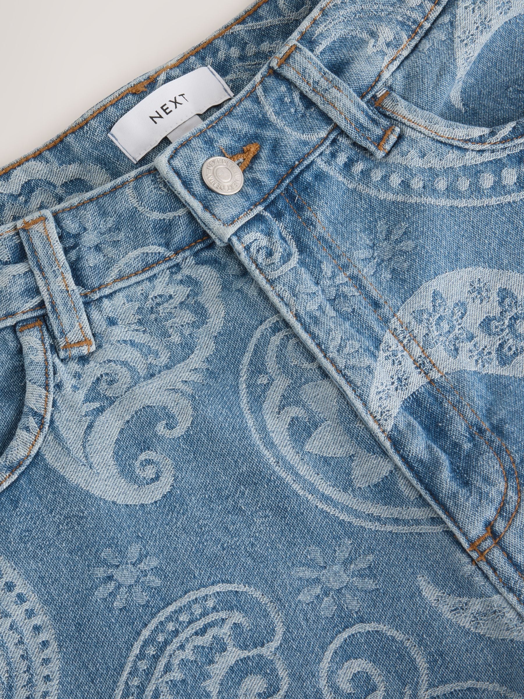 Buy Denim Blue Paisley High Waist Mom Shorts from the Next UK