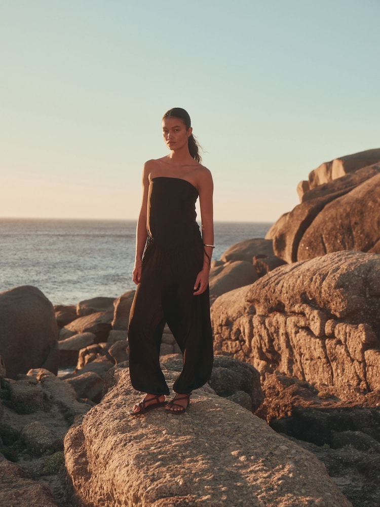 Black Tassel Scarf Belted Balloon Leg Trousers - Image 2 of 9