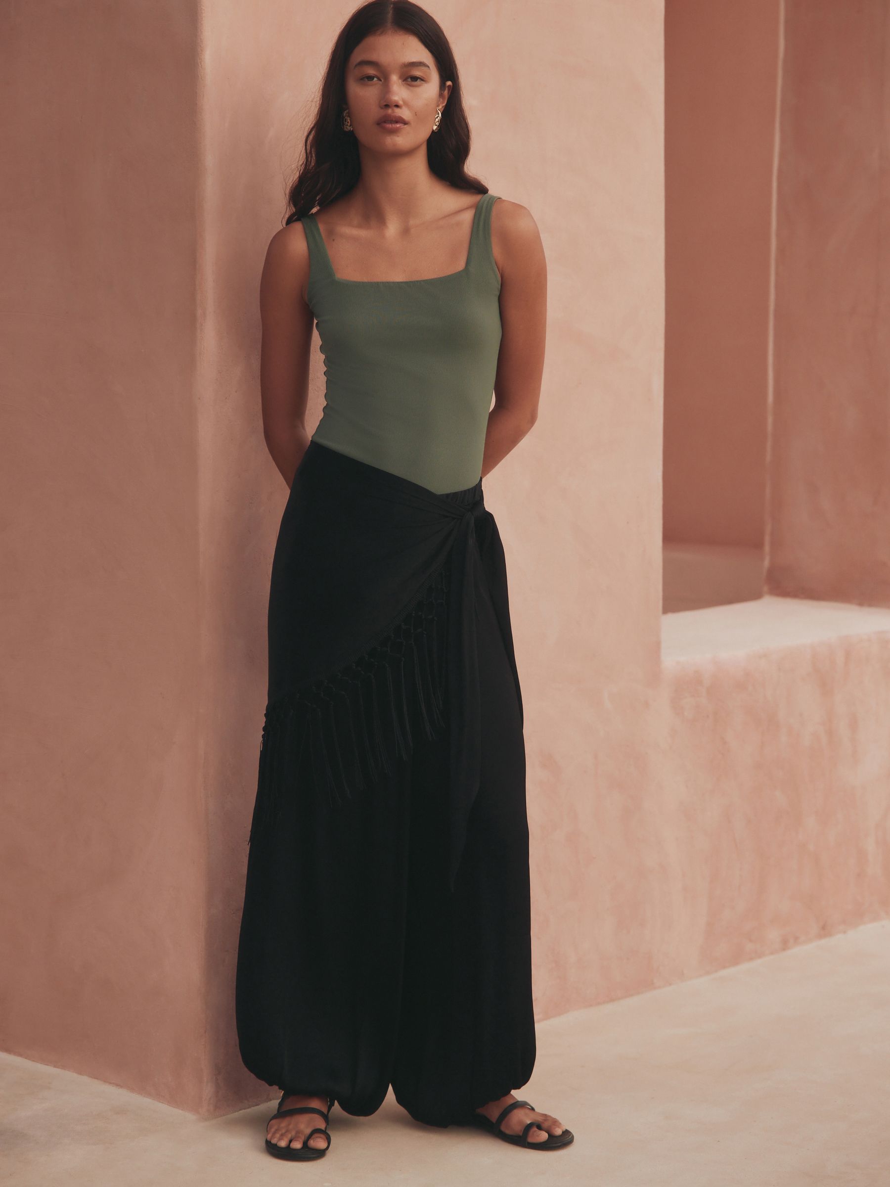 Buy Black Tassel Scarf Belted Balloon Leg Trousers from the Next