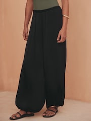 Black Tassel Scarf Belted Balloon Leg Trousers - Image 5 of 9