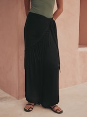 Black Tassel Scarf Belted Balloon Leg Trousers - Image 6 of 9