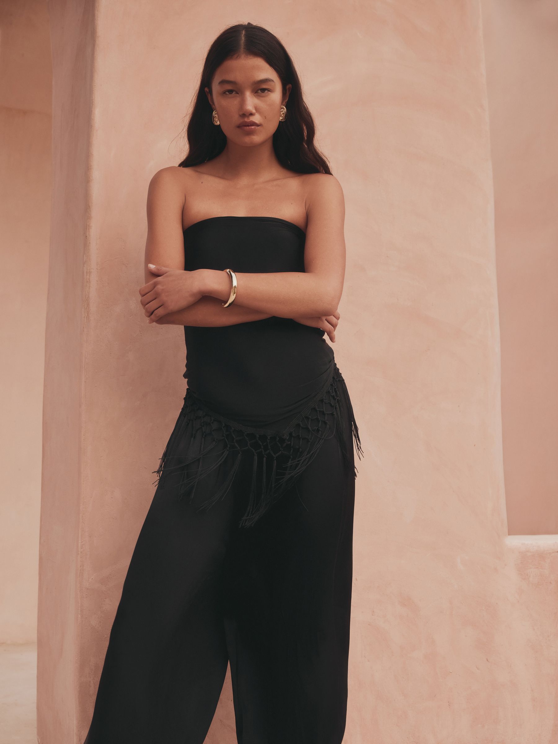 Buy Black Tassel Scarf Belted Balloon Leg Trousers from the Next