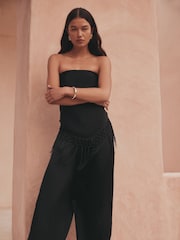 Black Tassel Scarf Belted Balloon Leg Trousers - Image 8 of 9