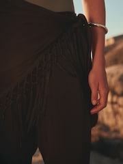 Black Tassel Scarf Belted Balloon Leg Trousers - Image 9 of 9