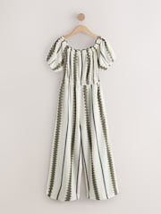 Black/Cream Off Shoulder Wide Leg Jumpsuit - Image 1 of 3