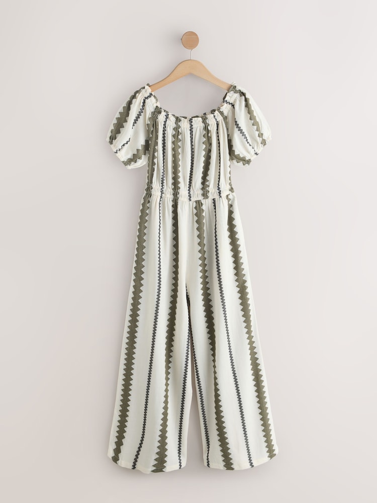 Black/Cream Off Shoulder Wide Leg Jumpsuit - Image 1 of 3