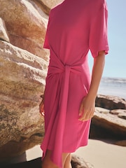 Pink Tie Waist Mini T-Shirt Dress - Image 4 of 7