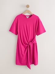 Pink Tie Waist Mini T-Shirt Dress - Image 5 of 7
